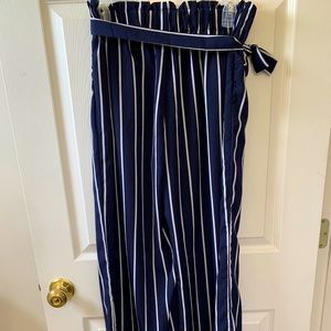 Blue and White Wide Leg Pant